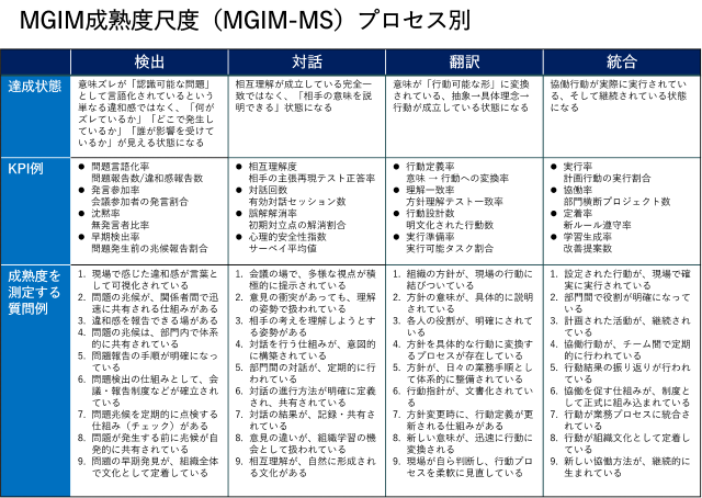 MGIM成熟度尺度（MGIM-MS）プロセス別